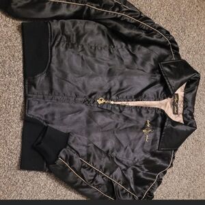 BABY PHAT Y2k Black Satin Bomber Jacket with Gold Accents